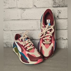 Puma RS-X Colorblock Sneakers Pink Burgundy Teal Chunky Size 10